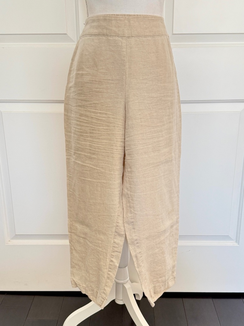 Eileen Fisher Khaki Organic Linen Easy Fit Leg Pants